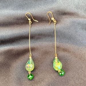 Vintage gold plated earrings with green crystals